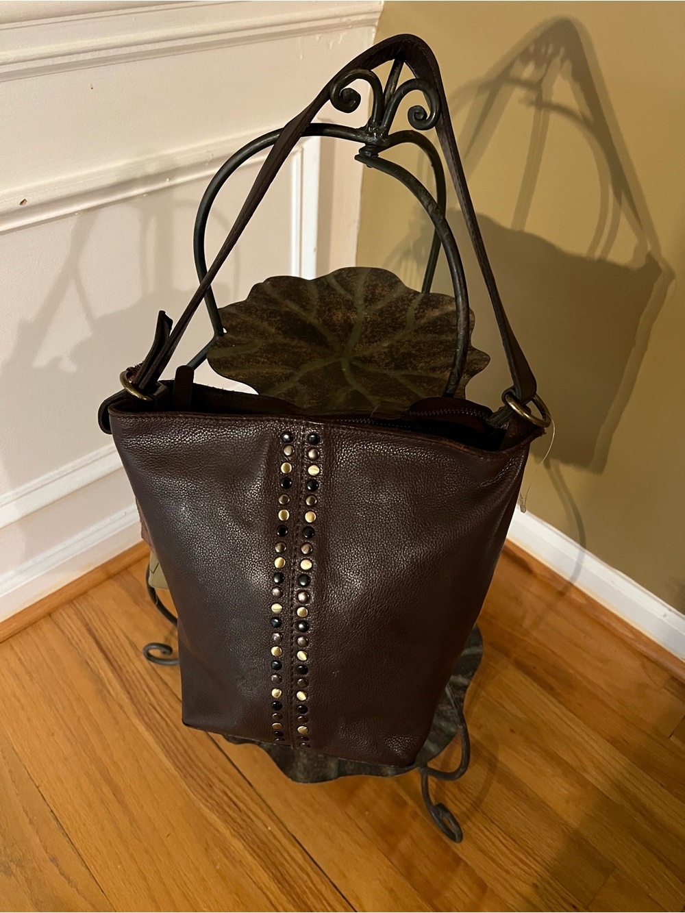 Brown Leather Tote with Embossed Tag
